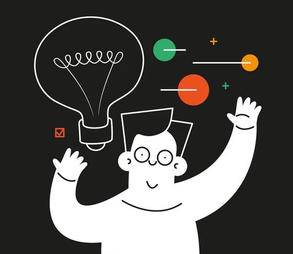 Man Big Light Bulb Business Idea Plan Strategy Solution Concept Vektorgrafik