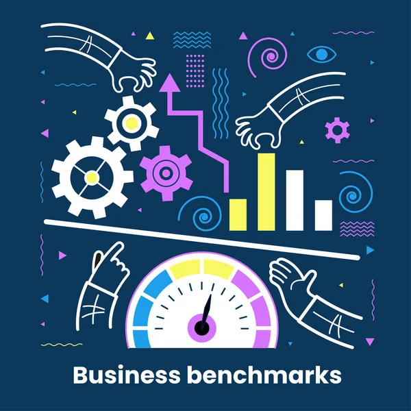 制定基准概念 分析企业的有效运作 发展和改善商业的理念 商业风险测试 对改进业务的可能办法的评价 — 图库矢量图片