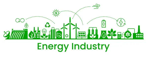 Energie Industrie Alternatieve Schone Energie Overgang Naar Een Milieuvriendelijk Wereldconcept Rechtenvrije Stockillustraties