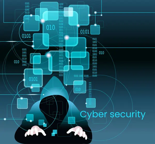 Siber Saldırı Konsepti Dizüstü Bilgisayarın Internet Güvenliğinde Isimsiz Bir Hacker Stok Vektör