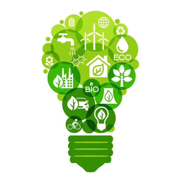 Ecologie Infographics Design Elementen Template Lamp Met Eco Iconen Achtergrond Stockvector