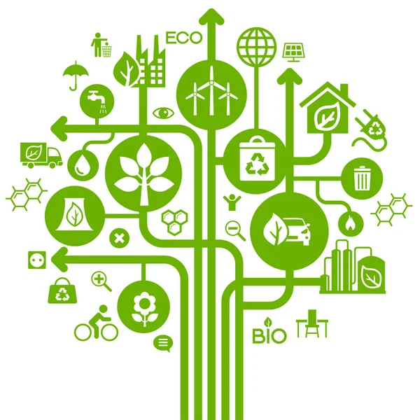 エコロジーインフォグラフィックデザインの要素 エコアイコンのテンプレートツリー 気候戦略の背景 ロイヤリティフリーストックベクター
