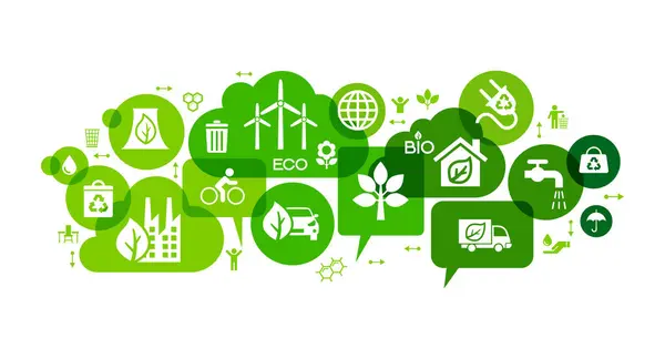 Ecologie Infographics Design Elementen Model Met Eco Iconen Achtergrond Klimaatstrategie Stockvector