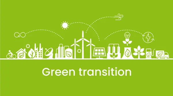 代替クリーンエネルギー 環境にやさしい世界観への移行 エコロジーインフォグラフィック グリーン電力生産 再生可能エネルギーへの移行 ベクターグラフィックス