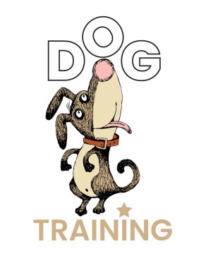 Köpek çizgi film illüstrasyonuna geri döndü. Köpek Eğitim Kartpostalı. El çizimi