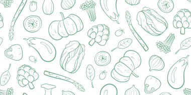Çeşit çeşit sebzelerin yer aldığı elle çizilmiş kusursuz bir sebze deseni. Dijital arkaplan, ambalaj, ambalaj kağıdı, tekstil, mutfak dekorasyonu ve duvar kağıdı tasarımları için mükemmel..