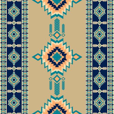 Geometrik Etnik desen, Yerli Amerikan kabile dokusu, halk ve Navajo Aztek geometrik sanat süslemeleri ev dekorasyonu için tasarım vektör tasarımı