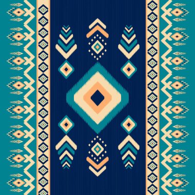 Etnik ikat lgeometrik folklor süsü. Kabile etnik vektör dokusu. Aztek tarzında kusursuz çizgili desen. Şekil kabile nakışı. Hint, Meksikalı, folklor desenli. Dekorasyon için hamam desenli tasarım.