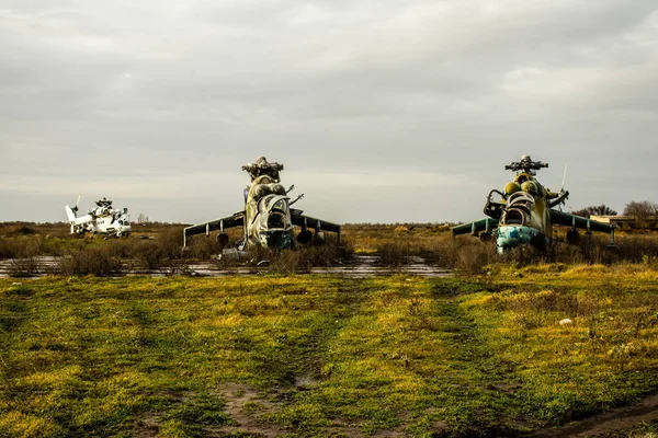 Détruit Des Hélicoptères Combat Aéroport International Kherson Situé Dans Oblast — Photo