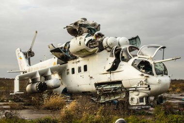 Destroyed combat helicopteres at the International Airport of Kherson, located in Kherson Oblast in Ukraine. The Chernobaivka attacks are a series of Ukrainian attacks on the Russian-held Kherson International Airport during the Russian invasion camp clipart