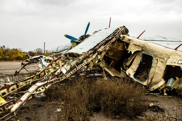 Avión Destruido Aeropuerto Internacional Kherson Los Ataques Chernobaivka Son Una —  Fotos de Stock
