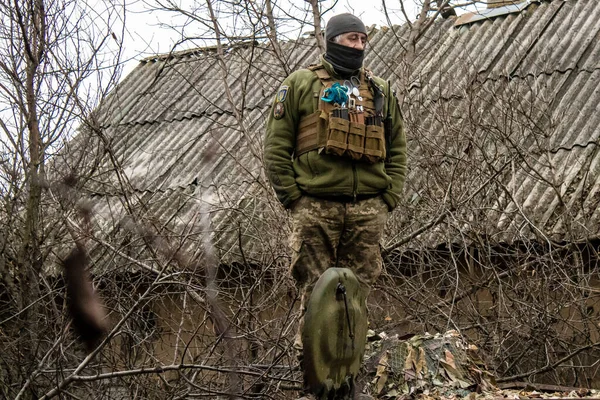 Ukrayna Ordusu Ukrayna Nın Donbass Bölgesindeki Terny Konuşlandı Burası Cephe — Stok fotoğraf