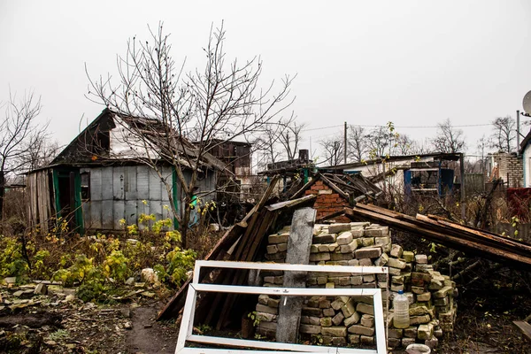 Paisaje Urbano Aldea Destruida Stavky Donbass Ucrania Esta Primera Línea —  Fotos de Stock