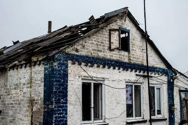 Cityscape Του Κατεστραμμένου Χωριού Stavky Στο Donbass Στην Ουκρανία Αυτή — Φωτογραφία Αρχείου