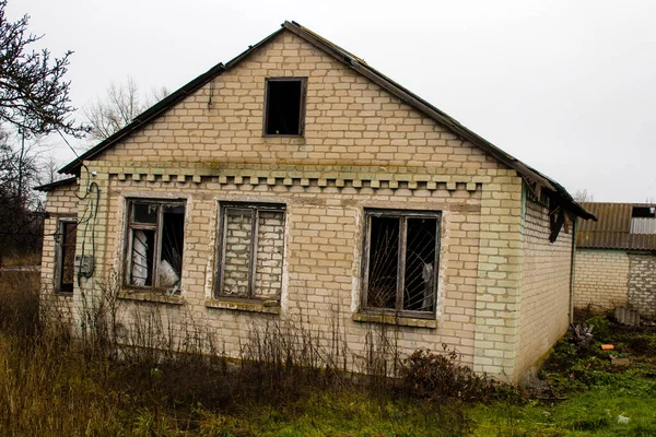 Paysage Urbain Village Détruit Stavky Dans Donbass Ukraine Est Ligne — Photo