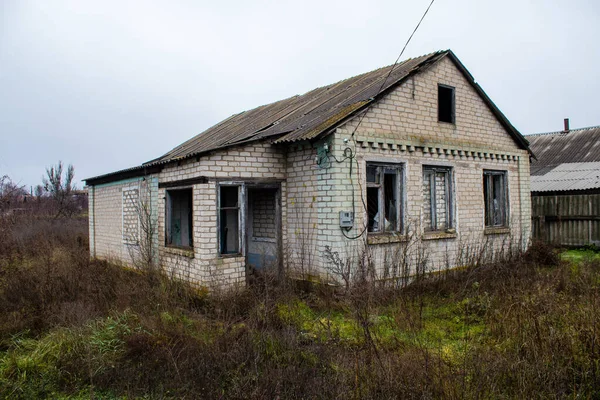 Stadtbild Des Zerstörten Dorfes Stawky Donbass Der Ukraine Dies Ist — Stockfoto