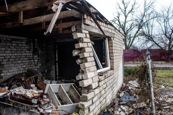 Cityscape Του Κατεστραμμένου Χωριού Stavky Στο Donbass Στην Ουκρανία Αυτή — Φωτογραφία Αρχείου