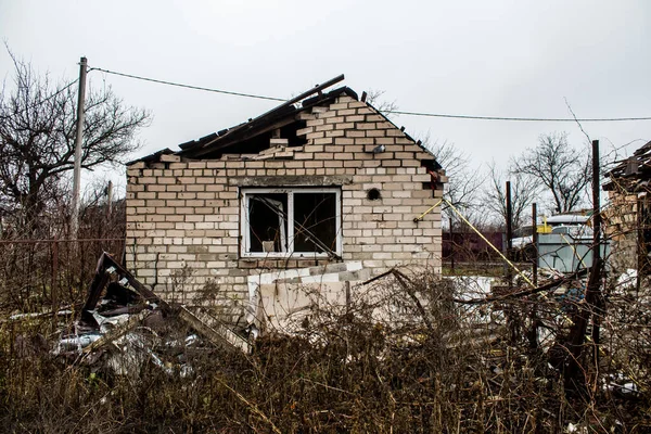 Paisaje Urbano Aldea Destruida Stavky Donbass Ucrania Esta Primera Línea —  Fotos de Stock