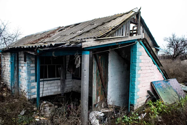 Stadtbild Des Zerstörten Dorfes Stawky Donbass Der Ukraine Dies Ist — Stockfoto
