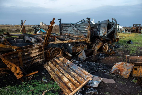 stock image Russian position at the international Airport of Kherson. located in Kherson Oblast in Ukraine. The Chernobaivka attacks are a series of Ukrainian attacks on the Russian-held Kherson International Airport during the Russian invasion campaign in south