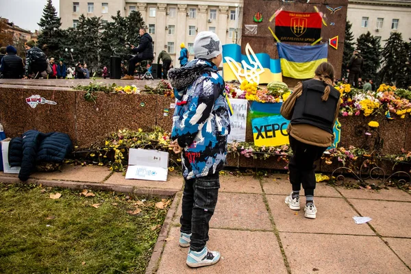 stock image Children of Kherson celebrate the liberation of the city on Freedom Square in the city center. Russian troops left Kherson after a nine-month occupation