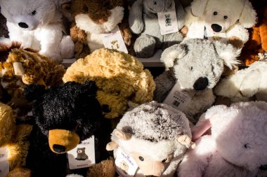 Reims 'deki Noel Pazarı' nda hayvan şekilli peluş sıcak su şişesi 1-30 Aralık 2022 tarihleri arasında gerçekleşecek. Gezinti güvertesinde Jean-Louis Schneiter, 