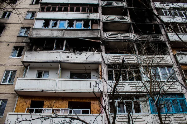 stock image Irpin is a heroic town in Ukraine located next to the city of kyiv. Most buildings are either destroyed or damaged beyond repair. The city was shelled by Russian artillery and many people died during the battle.