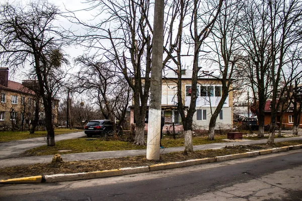 Boucha Město Ukrajině Nachází Vedle Města Kyjev Většina Budov Zničena — Stock fotografie