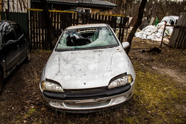 Destruiu Veículos Civis Irpin Subúrbio Kiev Cidade Que Desempenhou Papel — Fotografia de Stock