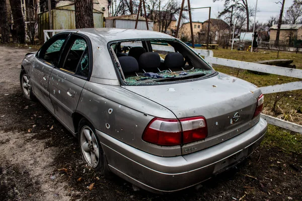 Stock image Destroyed civilian vehicles in Irpin, a Kyiv suburb. The town that played a crucial role in the Battle for Kyiv.