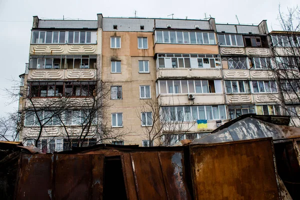 Destruyeron Garajes Hostomel Suburbio Kiev Este Lugar Fue Bombardeado Por —  Fotos de Stock
