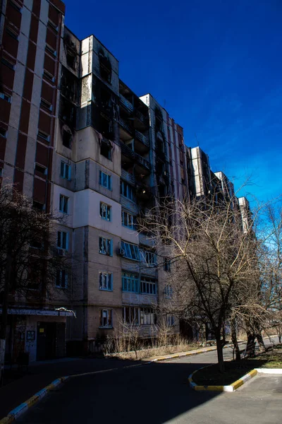 우크라이나 Irpin 2023 르핀에 대부분의 건물은 수없을 정도로 파괴되거나 손상을 — 스톡 사진