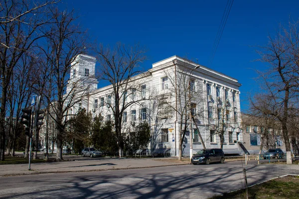 Városkép Épület Homlokzata Kherson Cityben Kherson Városa Folyamatosan Orosz Bombázás — Stock Fotó