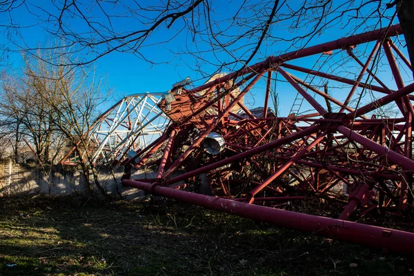 Antena Televisão Ucraniana Destruída Pelo Exército Russo Infra Estruturas Kherson — Fotografia de Stock
