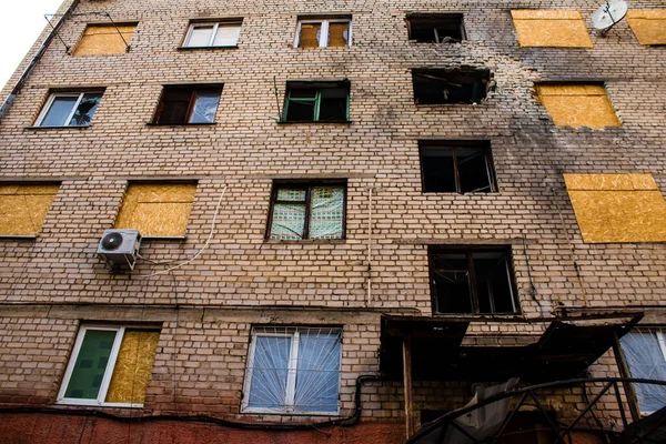 Daños Construcción Por Artesanía Ciudad Kherson Ciudad Kherson Está Constantemente — Foto de Stock