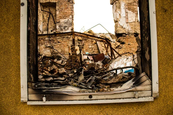 Βλάβη Στο Κτίριο Από Τεχνουργήματα Στην Πόλη Kherson Πόλη Kherson — Φωτογραφία Αρχείου