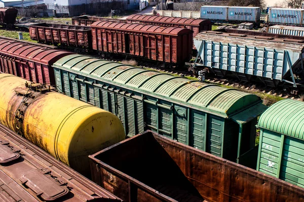 Estação Comboios Kherson Após Evacuação Cidade Trens Carga São Imobilizados — Fotografia de Stock