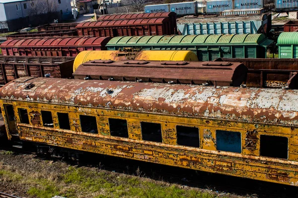 Estación Tren Kherson Tras Evacuación Ciudad Los Trenes Mercancías Están — Foto de Stock