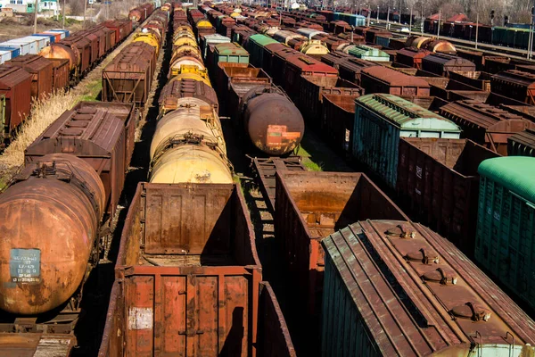 Estação Comboios Kherson Após Evacuação Cidade Trens Carga São Imobilizados — Fotografia de Stock