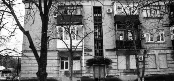 Здания Предприятия Сильно Повреждены Бомбардировками Время Битвы Лаймане Последовавшей Российским — стоковое фото