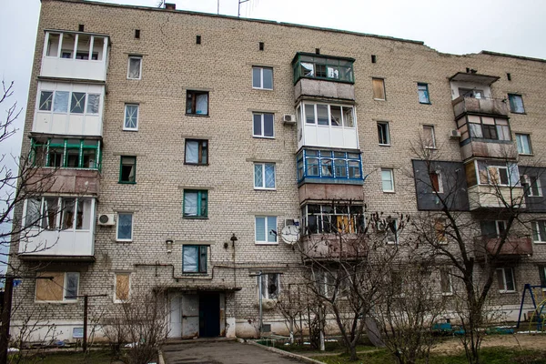 Lyman Ucrania Abril 2023 Tanto Los Edificios Como Los Negocios — Foto de Stock