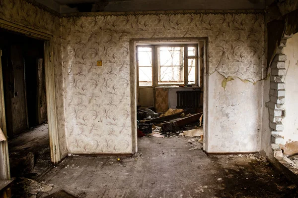 Interior Uma Casa Destruída Por Bombardeamento Russo Objetos Vida Diária — Fotografia de Stock