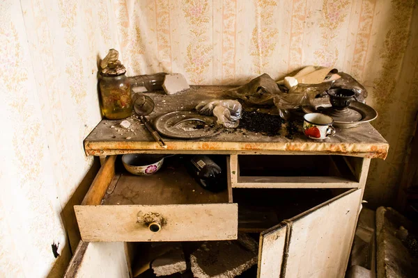 Interior House Destroyed Russian Bombardment Objects Daily Life Litter Rubble — Stock Photo, Image