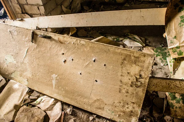 Interior Una Casa Destruida Por Bombardeo Ruso Objetos Vida Cotidiana —  Fotos de Stock