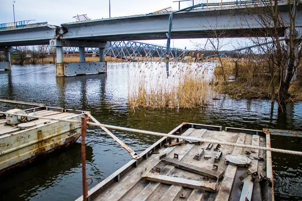 Pont Détruit Dans Zone Guerre Reliant Sloviansk Lyman Dans Donbass — Photo