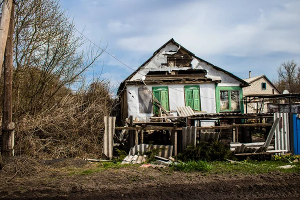 Terny Oekraïne April 2023 Verwoest Huis Het Dorp Terny Donbass — Stockfoto