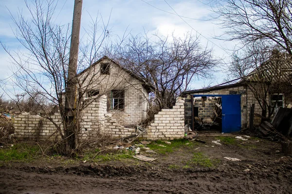 Терні Україна Квітня 2023 Року Знищений Будинок Селі Терні Донбасі — стокове фото