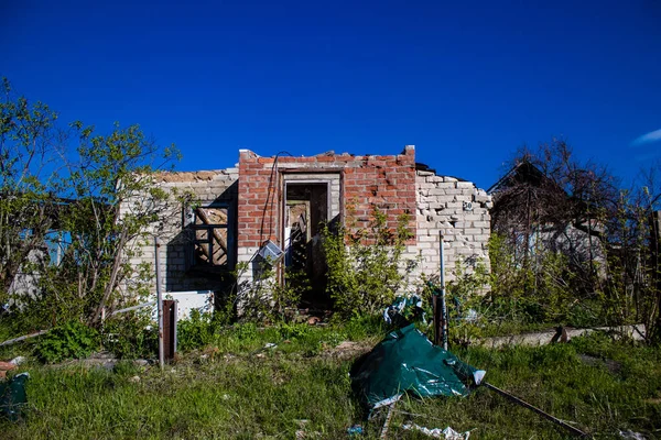 Destroyed Houses Located Village Bohorodychne Donesk Oblast Russian Army Has — Stock Photo, Image