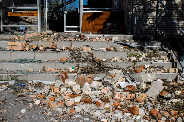 Καταστράφηκαν Σπίτια Που Βρίσκονται Στο Χωριό Bohorodychne Donesk Oblast Ρωσικός — Φωτογραφία Αρχείου