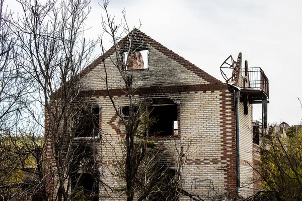 Zničené Domy Nacházejí Obci Bohorodychne Donesk Oblast Ruská Armáda Napadla — Stock fotografie